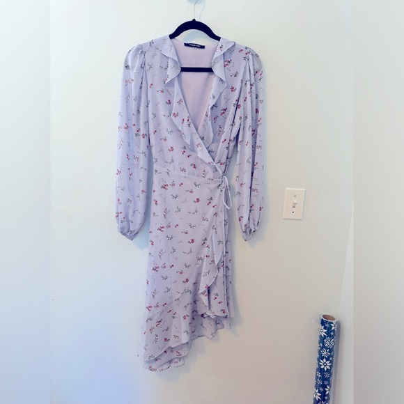 Sugar Lips Love Bird Lavender Floral Print Midi Wrap Dress - Small - Picture 6 of 15